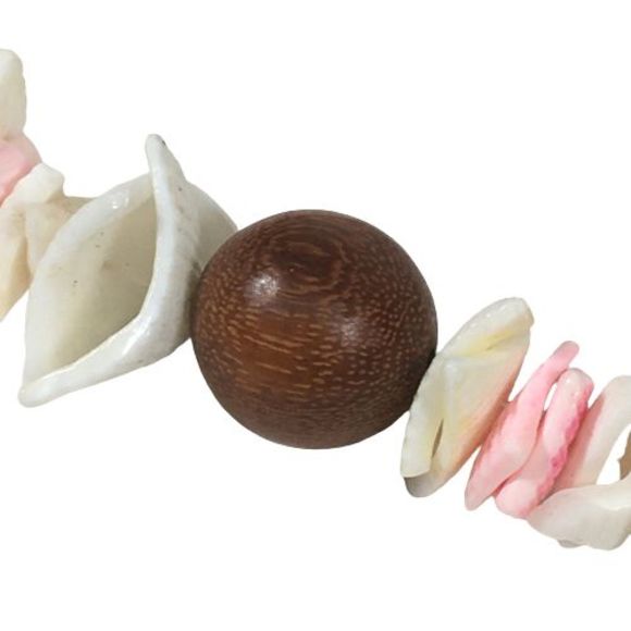Coconut Shell Wood Bead Necklace 24" Handmade Lg Chunky Boho VTG Statement Pink - Picture 3 of 8